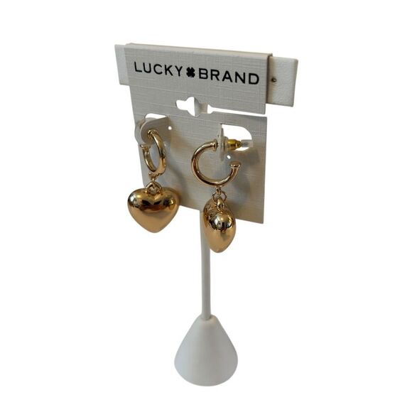 Puffy Heart Charm Dangle Hoop Earrings. - Picture 3 of 5